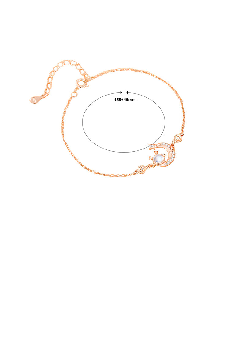 925 Sterling Silver Plated Rose Gold Fashion Creative Moon Dragon Moonstone Bracelet with Cubic Zirconia - Luxurious Look
