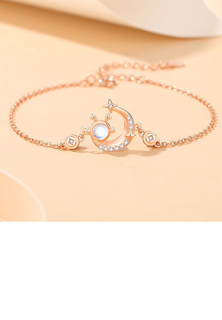 925 Sterling Silver Plated Rose Gold Fashion Creative Moon Dragon Moonstone Bracelet with Cubic Zirconia - Luxurious Look