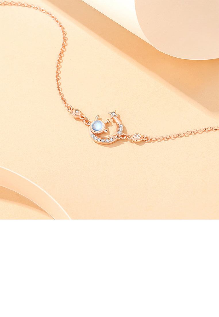 925 Sterling Silver Plated Rose Gold Fashion Creative Moon Dragon Moonstone Bracelet with Cubic Zirconia - Luxurious Look