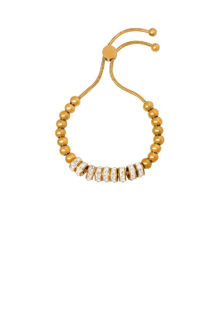 Fashion Simple Plated Gold 316L Stainless Steel Geometric Round Bead Bracelet with Cubic Zirconia - Luxurious Look