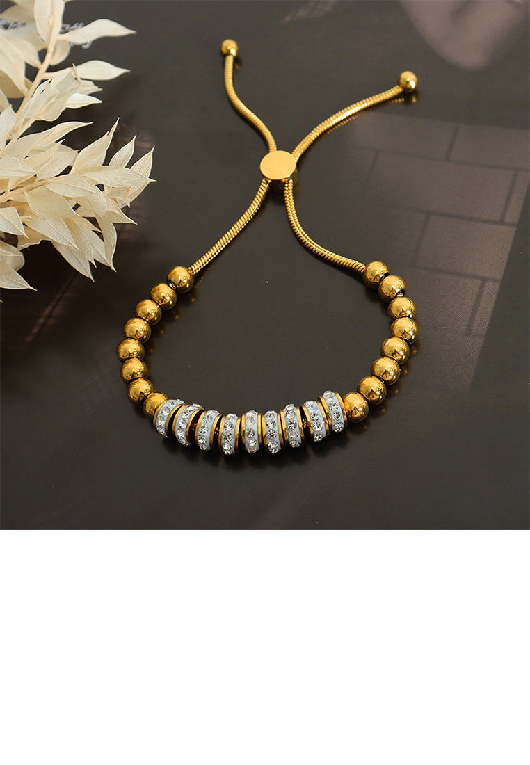 Fashion Simple Plated Gold 316L Stainless Steel Geometric Round Bead Bracelet with Cubic Zirconia - Luxurious Look