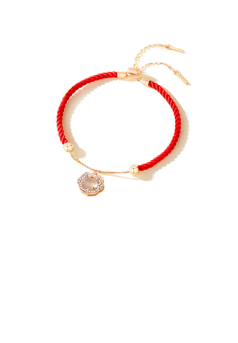 925 Sterling Silver Plated Rose Gold Fashion and Elegant Ruyi Lock Imitation Cats Eye Stitching Bracelet with Cubic Zirconia - Luxurious Look