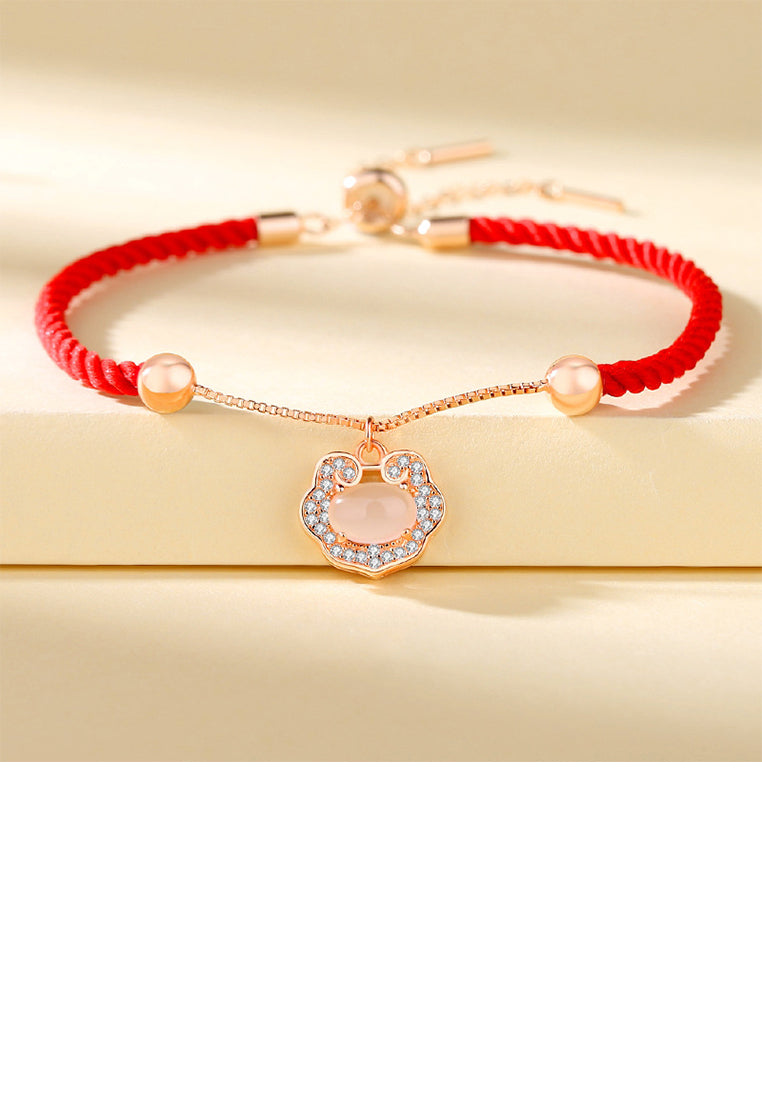 925 Sterling Silver Plated Rose Gold Fashion and Elegant Ruyi Lock Imitation Cats Eye Stitching Bracelet with Cubic Zirconia - Luxurious Look