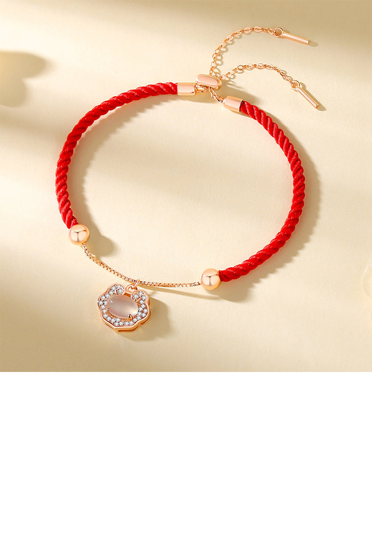 925 Sterling Silver Plated Rose Gold Fashion and Elegant Ruyi Lock Imitation Cats Eye Stitching Bracelet with Cubic Zirconia - Luxurious Look