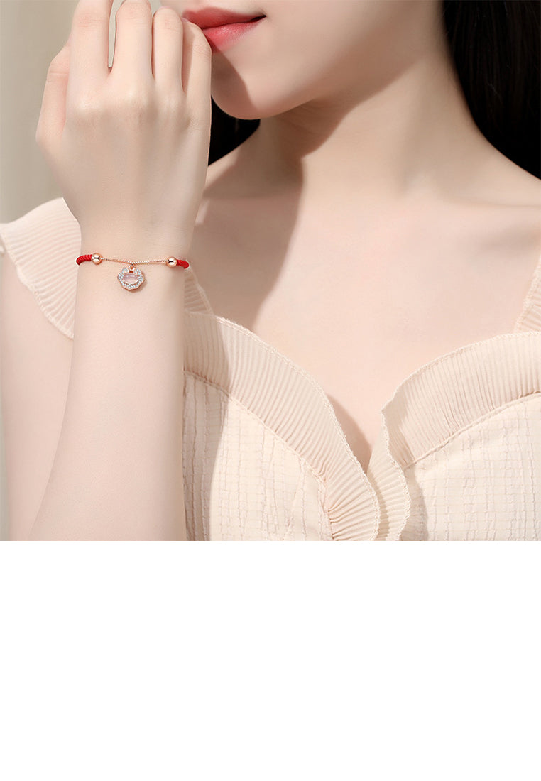 925 Sterling Silver Plated Rose Gold Fashion and Elegant Ruyi Lock Imitation Cats Eye Stitching Bracelet with Cubic Zirconia - Luxurious Look