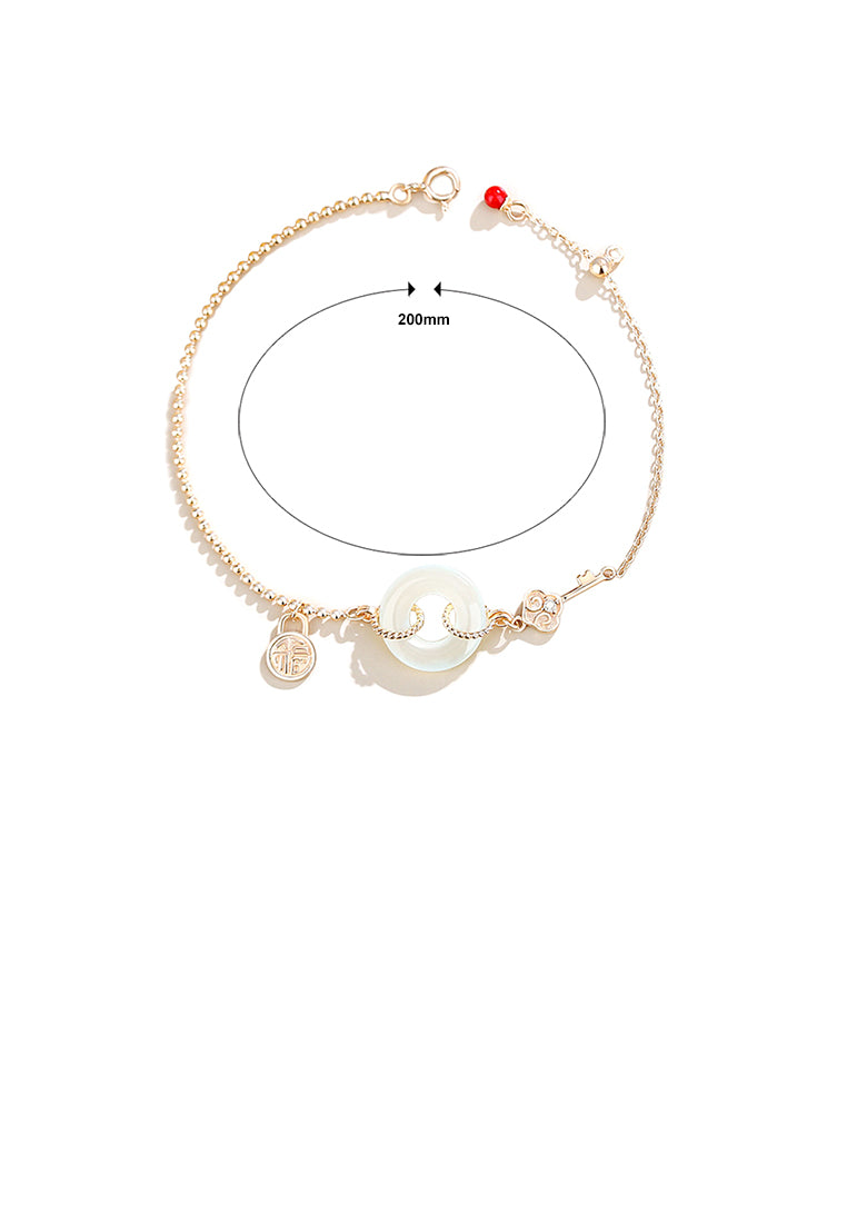 925 Sterling Silver Plated Gold Fashion Simple Circle Peace Buckle Ruyi Lock Bracelet with Cubic Zirconia - Luxurious Look