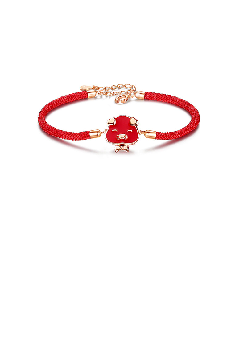 925 Sterling Silver Plated Rose Gold Simple and Cute Enamel Twelve Zodiac Pig Bracelet