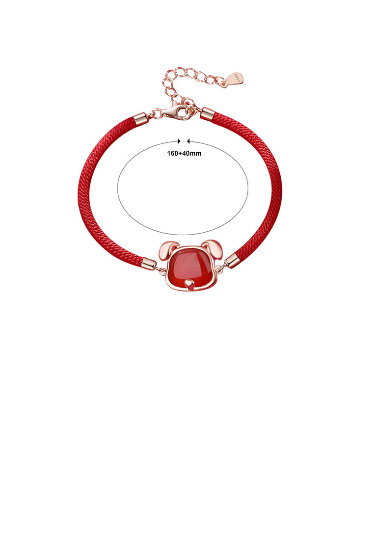 925 Sterling Silver Plated Rose Gold Simple Vintage Twelve Zodiac Pig Imitation Agate Bracelet