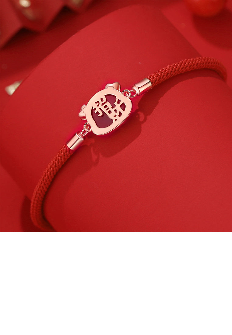 925 Sterling Silver Plated Rose Gold Simple Vintage Twelve Zodiac Pig Imitation Agate Bracelet