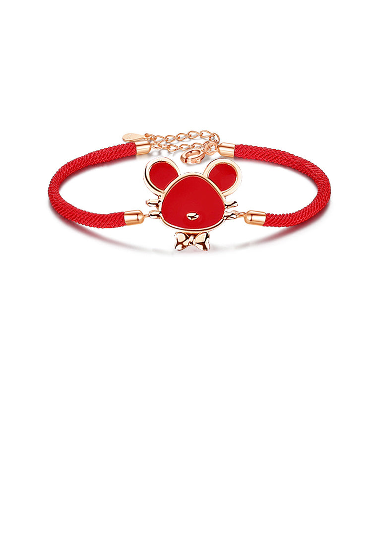 925 Sterling Silver Plated Rose Gold Simple and Cute Enamel Twelve Zodiac Mice Bracelet