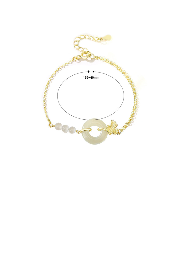 925 Sterling Silver Plated Gold Fashion and Elegant Ginkgo Leaf Safety Buckle Beaded Bracelet