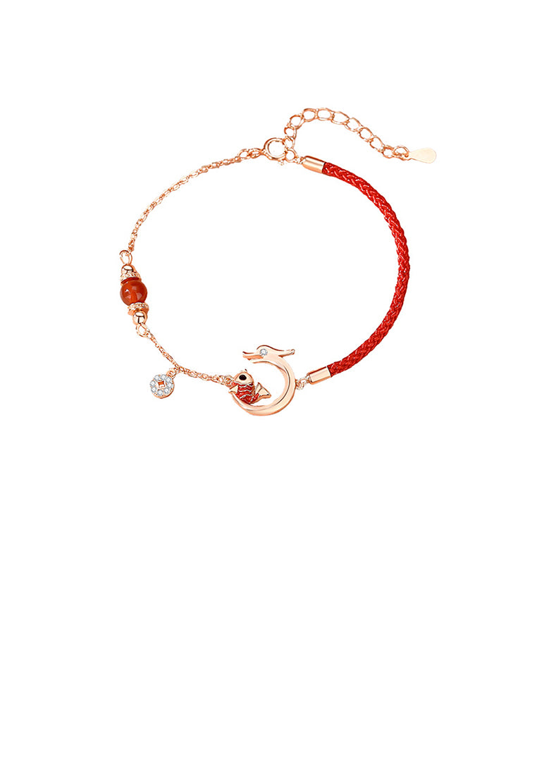 925 Sterling Silver Plated Rose Gold Fashion Creative Koi Zodiac Dragon Stitching Bracelet with Cubic Zirconia - Luxurious Look