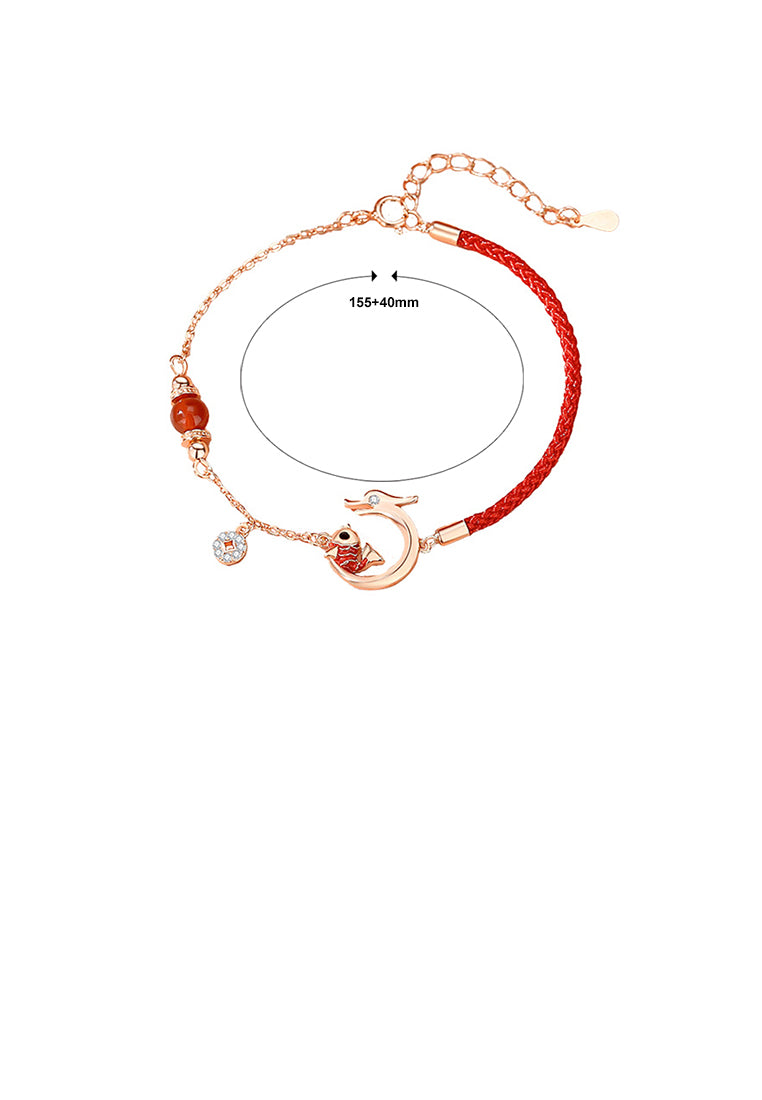 925 Sterling Silver Plated Rose Gold Fashion Creative Koi Zodiac Dragon Stitching Bracelet with Cubic Zirconia - Luxurious Look
