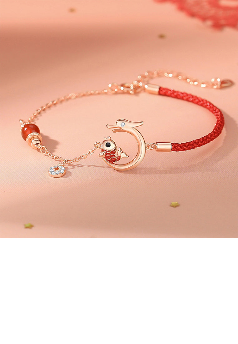 925 Sterling Silver Plated Rose Gold Fashion Creative Koi Zodiac Dragon Stitching Bracelet with Cubic Zirconia - Luxurious Look