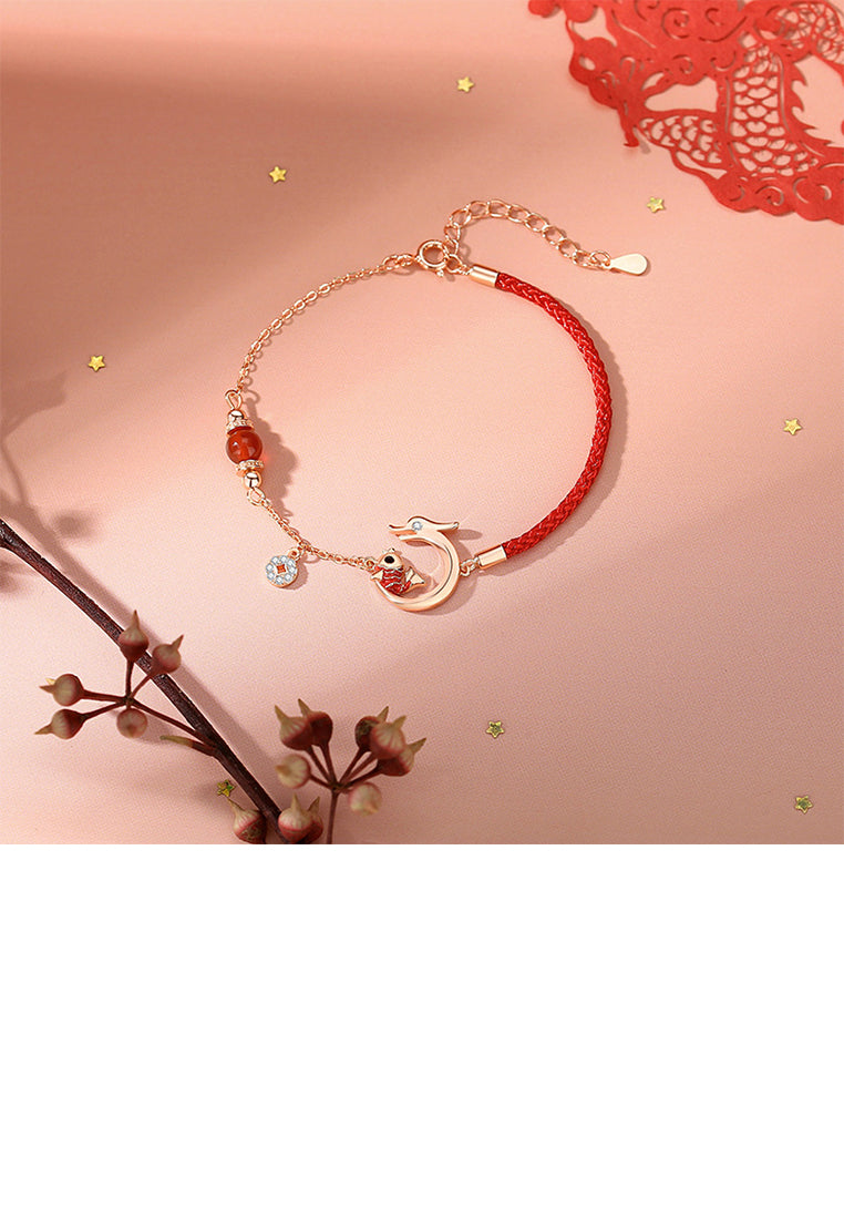 925 Sterling Silver Plated Rose Gold Fashion Creative Koi Zodiac Dragon Stitching Bracelet with Cubic Zirconia - Luxurious Look