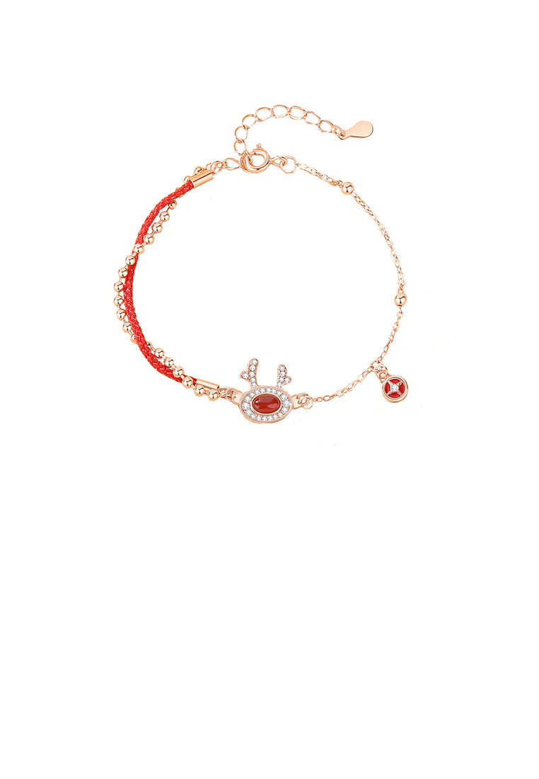 925 Sterling Silver Plated Rose Gold Fashion Vintage Coin Zodiac Dragon Imitation Agate Bracelet with Cubic Zirconia - Luxurious Look