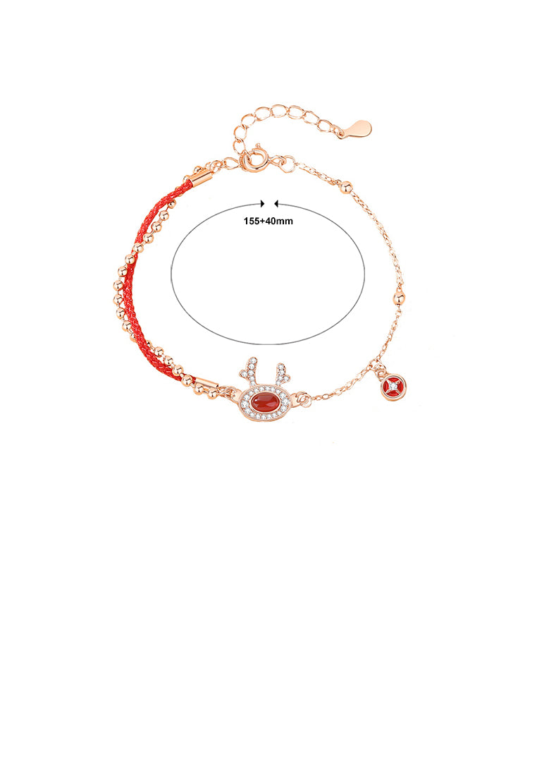 925 Sterling Silver Plated Rose Gold Fashion Vintage Coin Zodiac Dragon Imitation Agate Bracelet with Cubic Zirconia - Luxurious Look