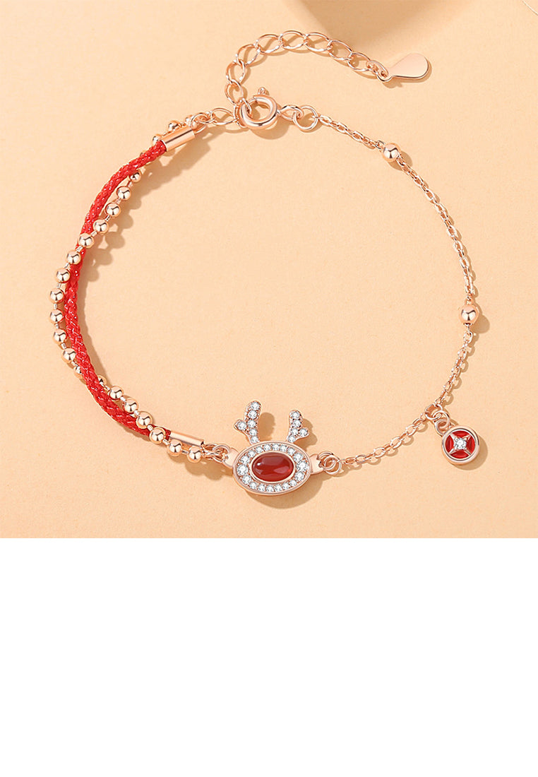 925 Sterling Silver Plated Rose Gold Fashion Vintage Coin Zodiac Dragon Imitation Agate Bracelet with Cubic Zirconia - Luxurious Look