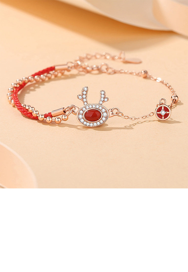 925 Sterling Silver Plated Rose Gold Fashion Vintage Coin Zodiac Dragon Imitation Agate Bracelet with Cubic Zirconia - Luxurious Look