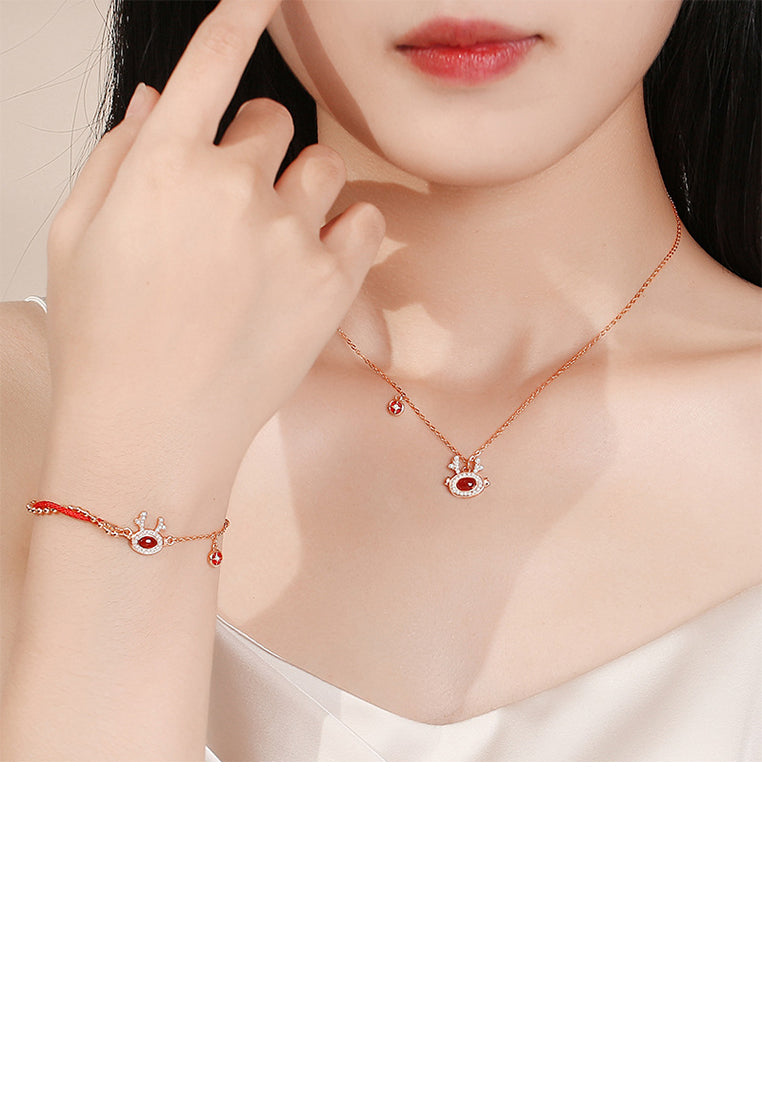 925 Sterling Silver Plated Rose Gold Fashion Vintage Coin Zodiac Dragon Imitation Agate Bracelet with Cubic Zirconia - Luxurious Look