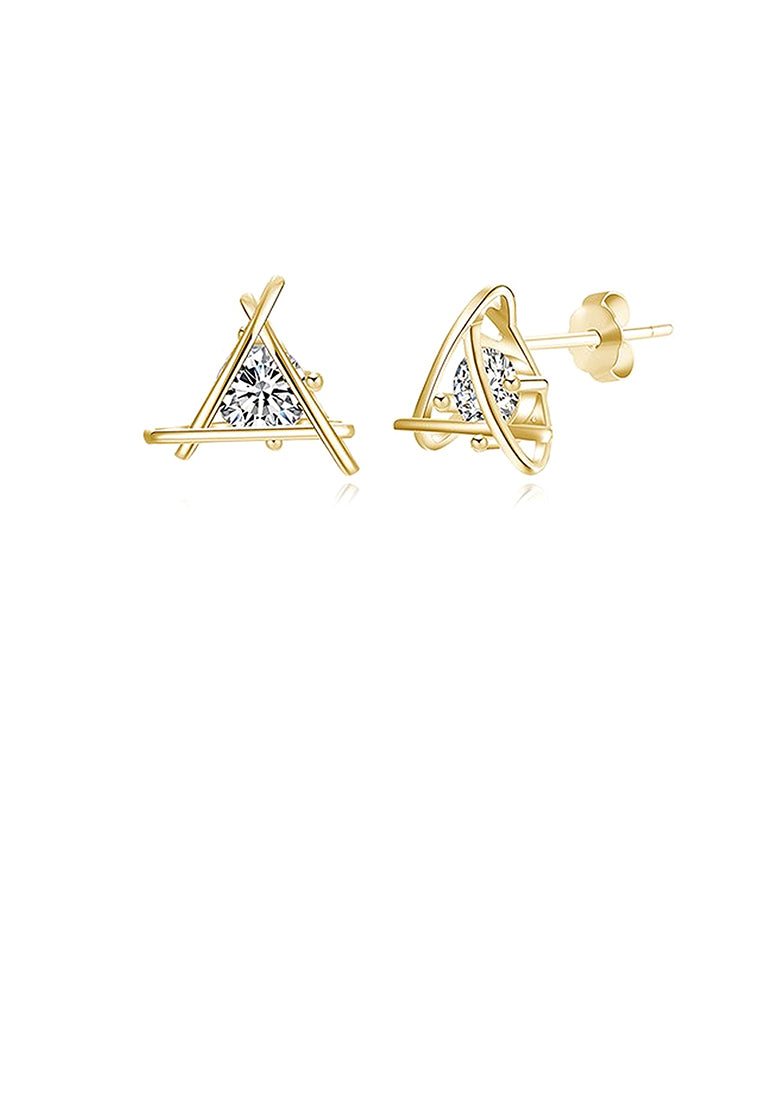 925 Sterling Silver Simple Plated Champagne Gold Geometric Triangular Cubic Zirconia Stud Earrings - Luxurious Look