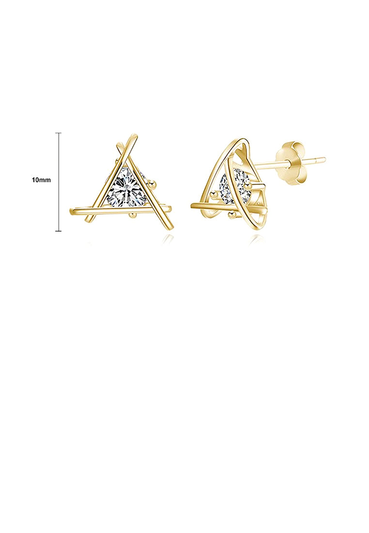 925 Sterling Silver Simple Plated Champagne Gold Geometric Triangular Cubic Zirconia Stud Earrings - Luxurious Look