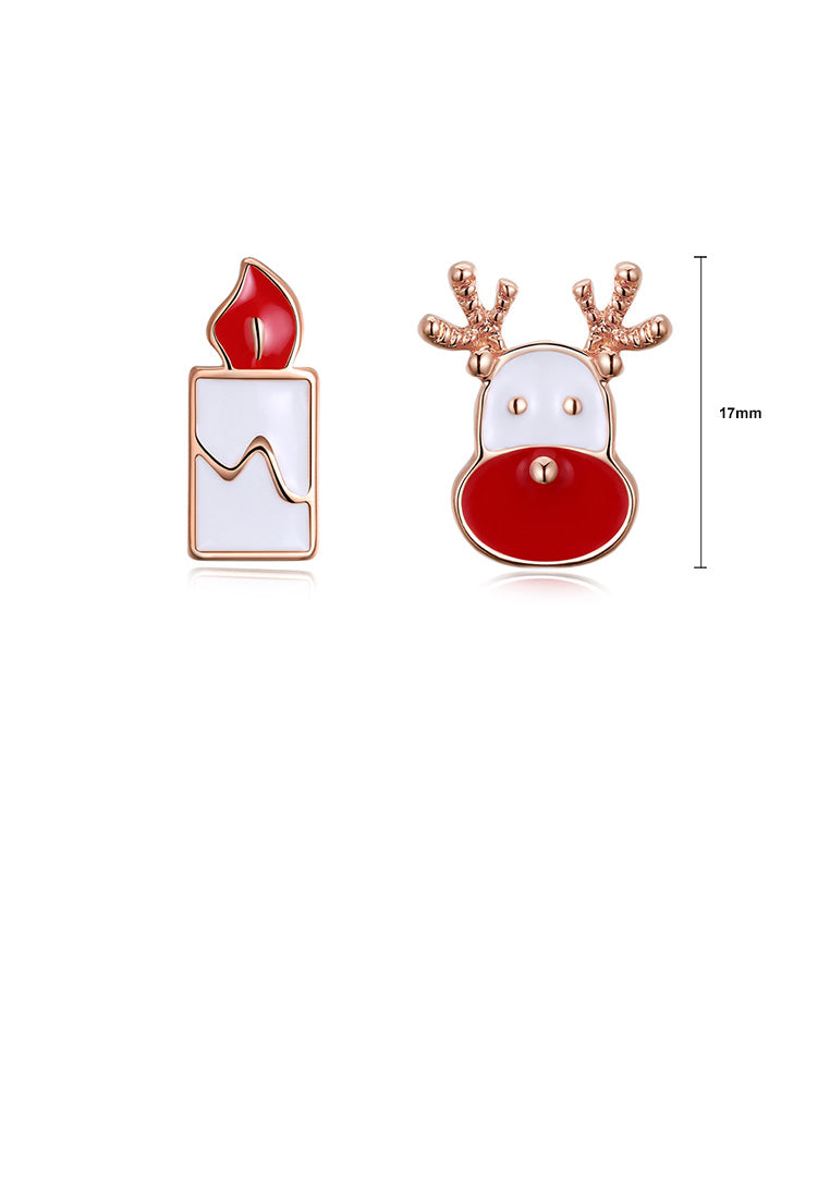 Fashion Romantic Plated Rose Gold Christmas Candle Elk Stud Earrings