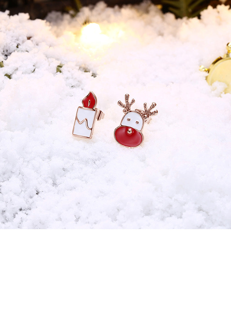 Fashion Romantic Plated Rose Gold Christmas Candle Elk Stud Earrings