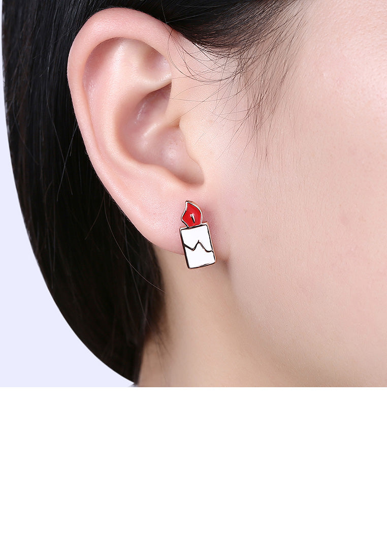 Fashion Romantic Plated Rose Gold Christmas Candle Elk Stud Earrings