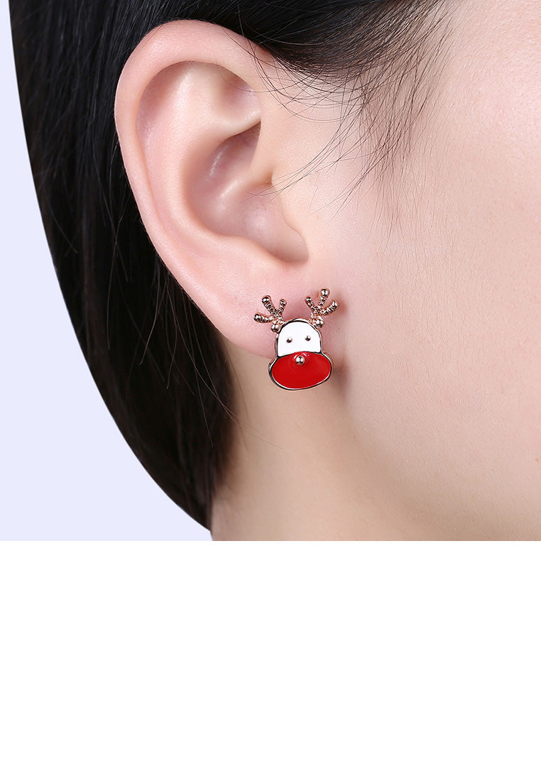 Fashion Romantic Plated Rose Gold Christmas Candle Elk Stud Earrings