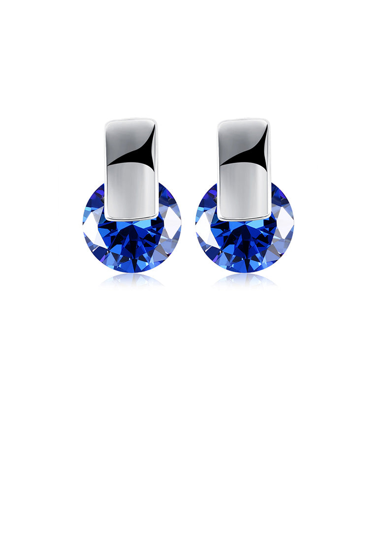 Simple and Fashion Geometric Round Blue Cubic Zircon Stud Earrings
