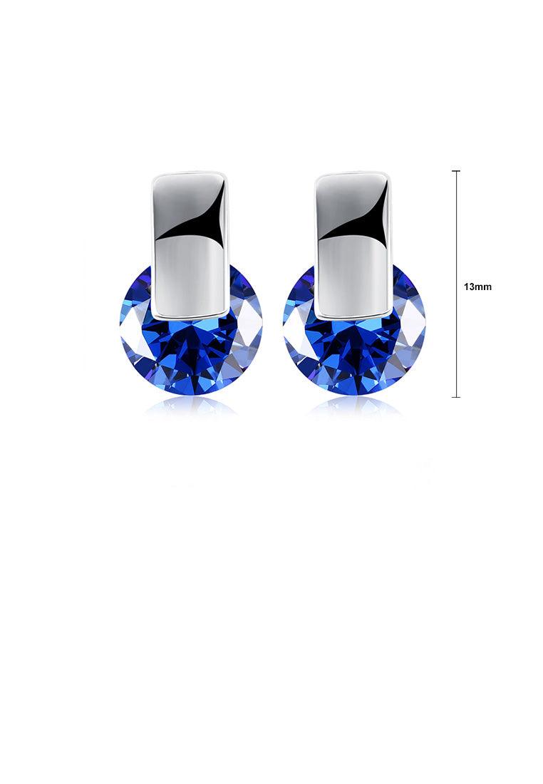 Simple and Fashion Geometric Round Blue Cubic Zircon Stud Earrings