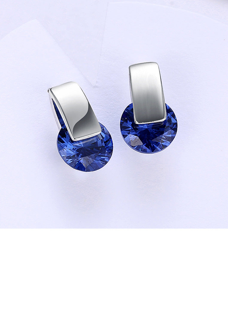 Simple and Fashion Geometric Round Blue Cubic Zircon Stud Earrings