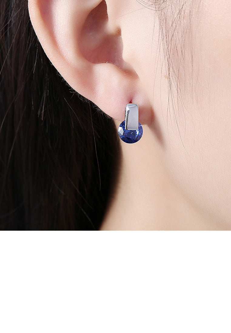 Simple and Fashion Geometric Round Blue Cubic Zircon Stud Earrings