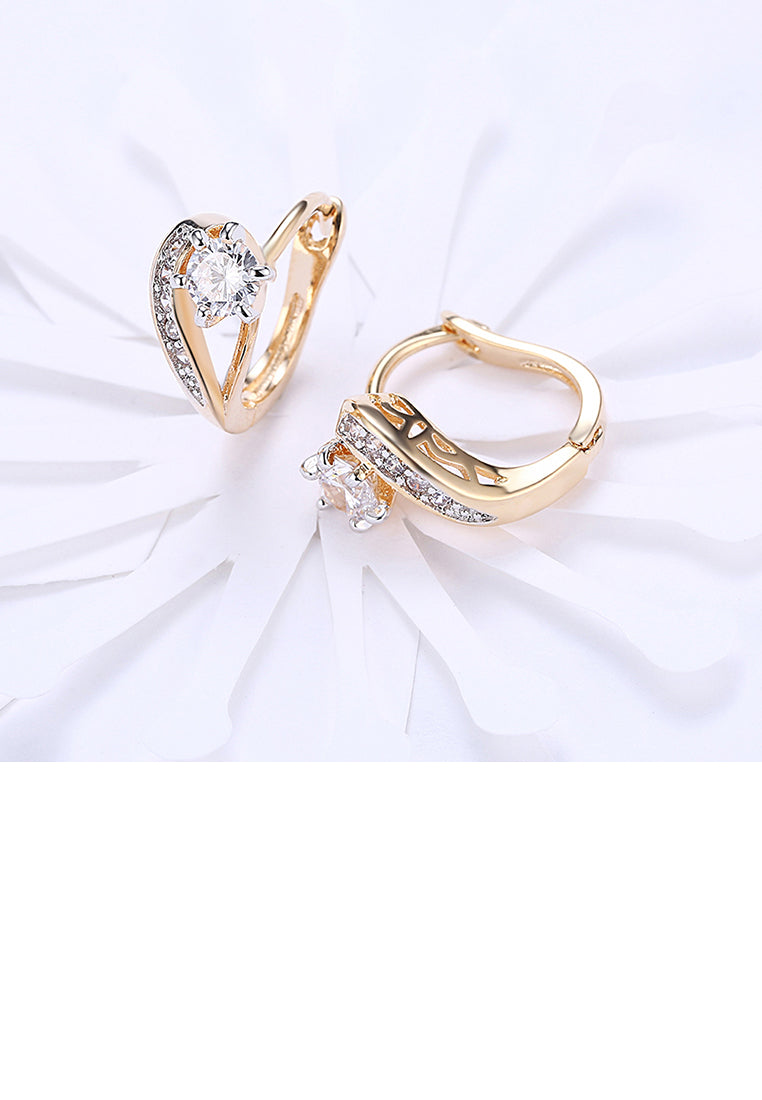 Fashion Romantic Plated Champagne Gold Heart Shaped Cubic Zircon Earrings