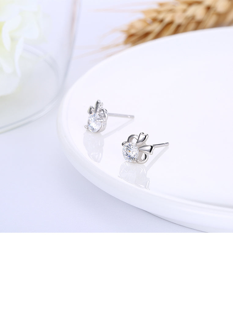 925 Sterling Silver Simple Mini Elegant Cute Rabbit Ear Studs and Earrings with Cubic Zircon