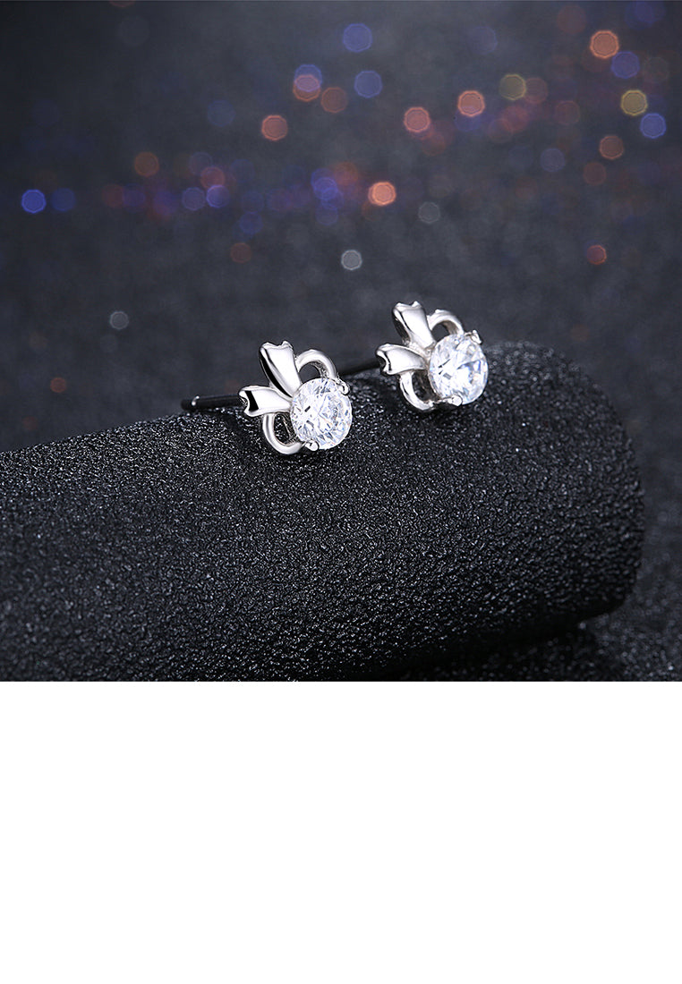 925 Sterling Silver Simple Mini Elegant Cute Rabbit Ear Studs and Earrings with Cubic Zircon