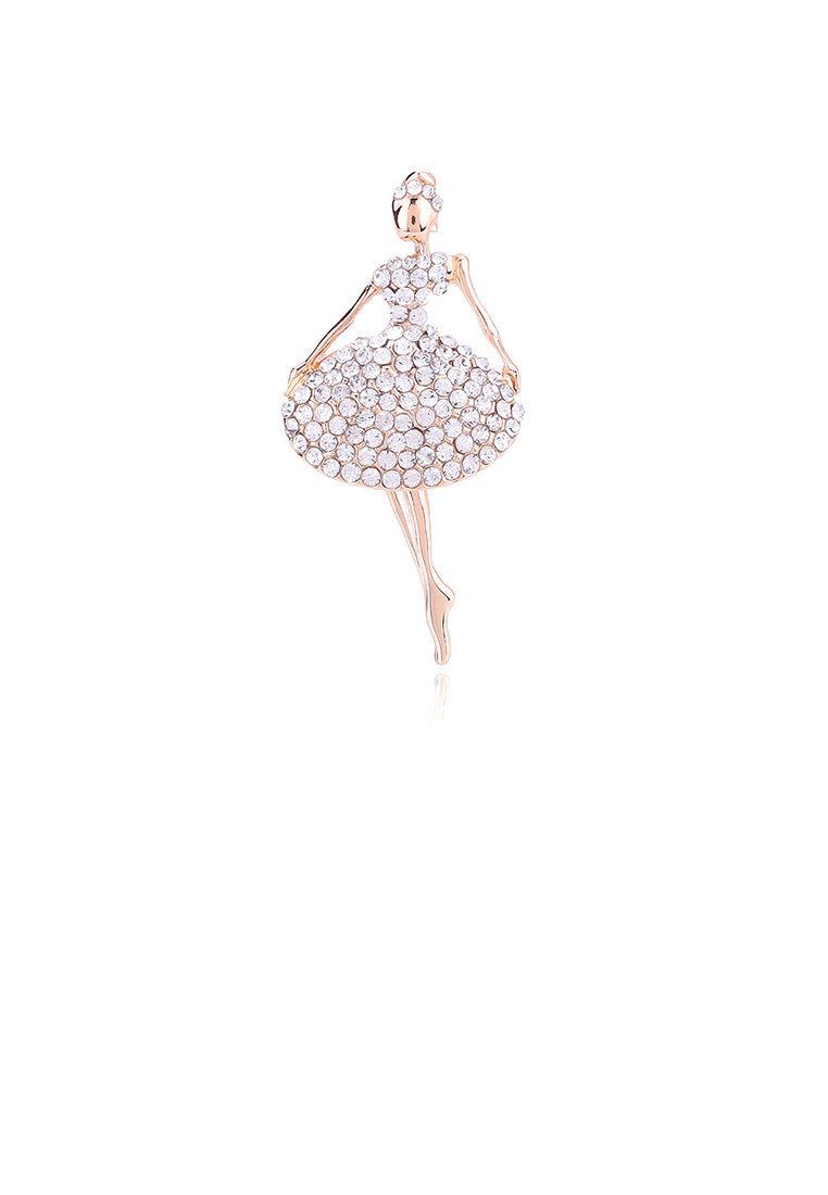Fashion and Elegant Plated Gold Ballerina Brooch with Cubic Zirconia - Luxurious Look