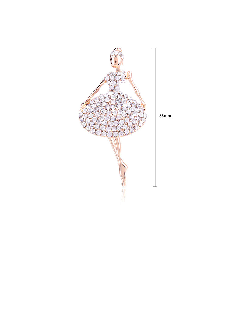 Fashion and Elegant Plated Gold Ballerina Brooch with Cubic Zirconia - Luxurious Look