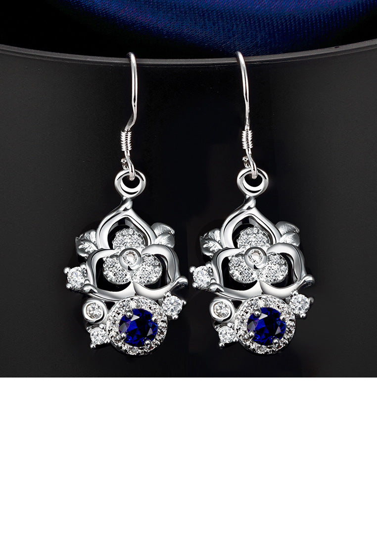 Elegant Fashion Flower Blue Cubic Zircon Earrings