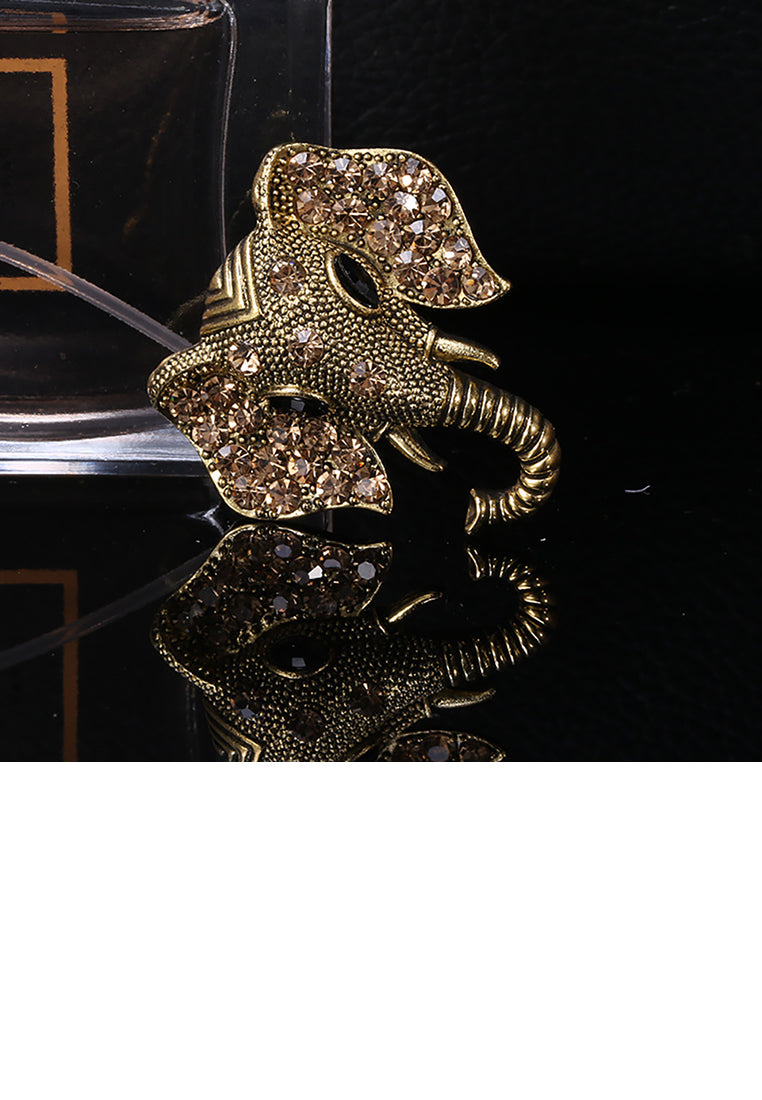 Fashion and Simple Plated Gold Elephant Brooch with Brown Cubic Zirconia - Luxurious Look - Vibrant Color