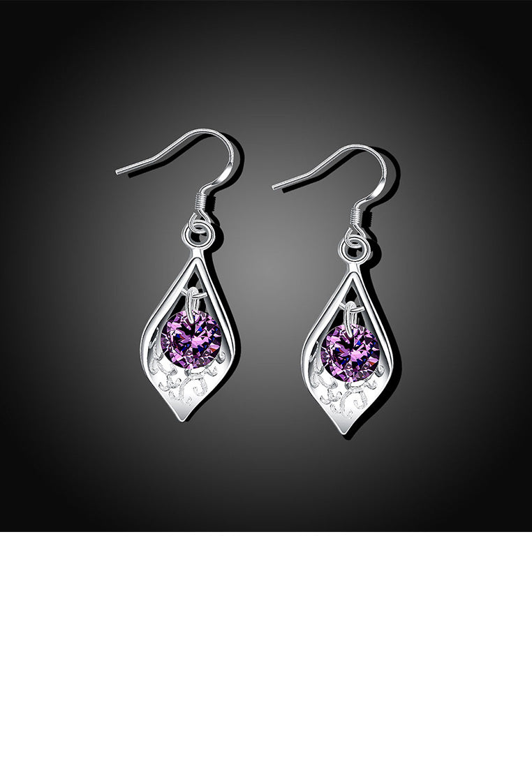 Fashion Simple Water Drop Shape Earrings with Purple Austrian Element Crystal