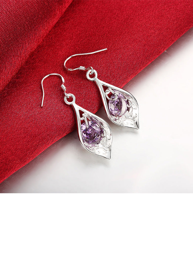 Fashion Simple Water Drop Shape Earrings with Purple Austrian Element Crystal