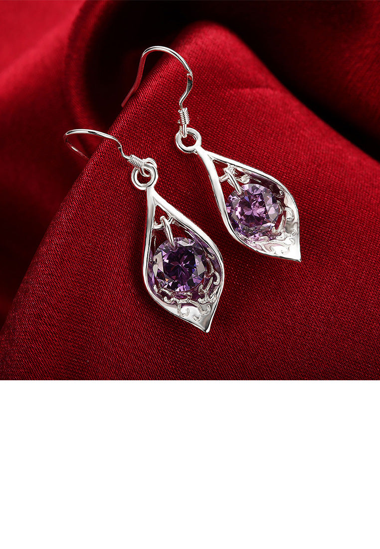 Fashion Simple Water Drop Shape Earrings with Purple Austrian Element Crystal