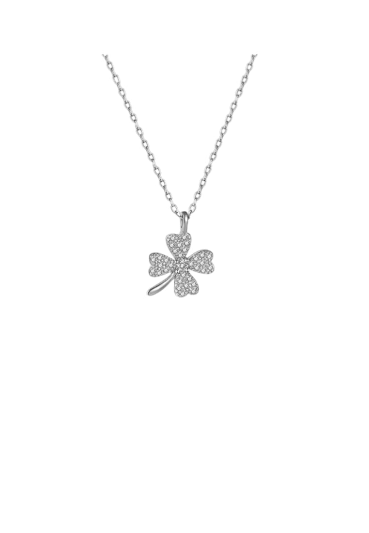 Simple Four-leafed Clover Pendant with Austrian Element Crystal and Necklace