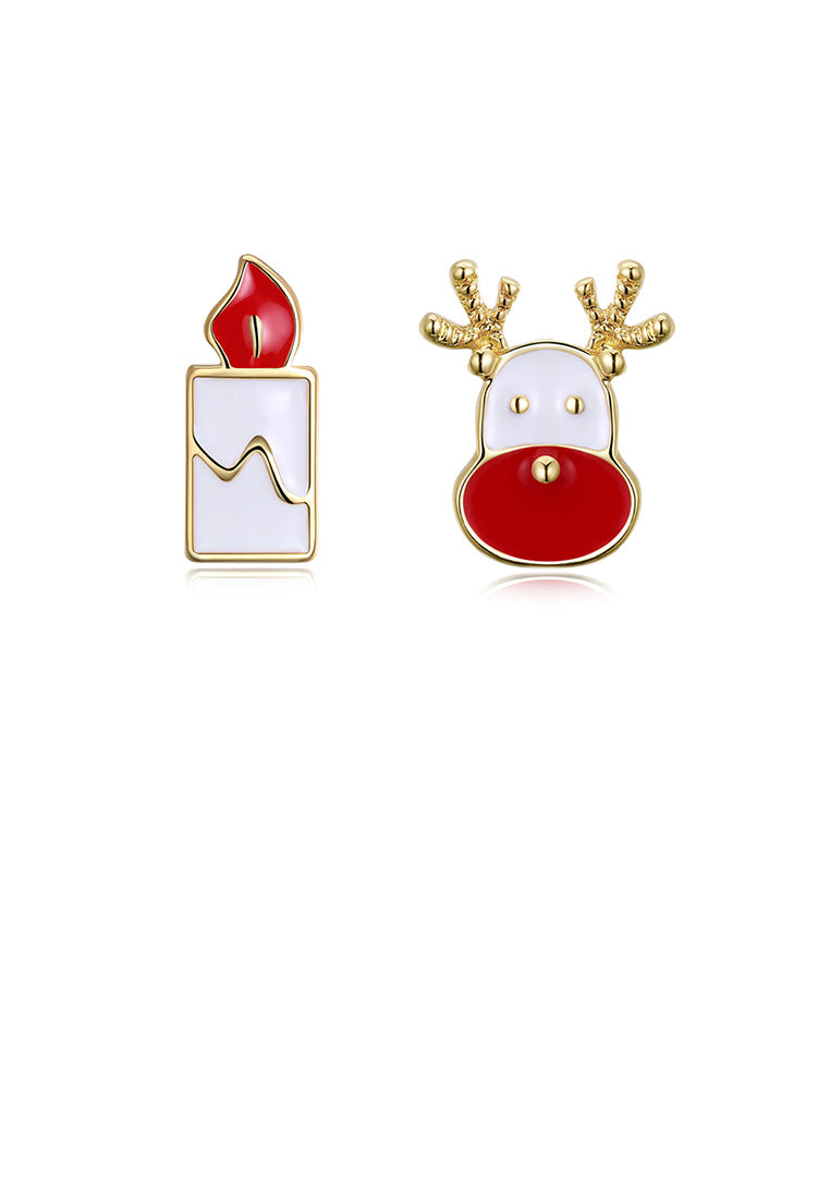 Fashion Romantic Plated Gold Christmas Candle Elk Stud Earrings