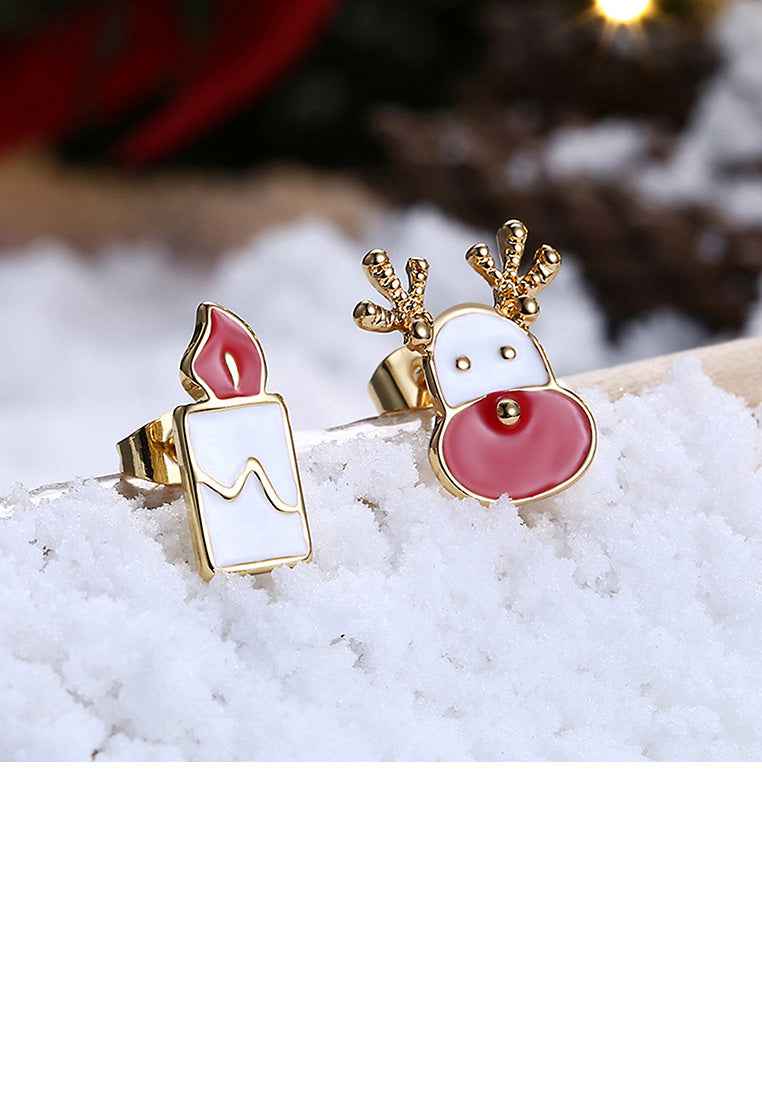 Fashion Romantic Plated Gold Christmas Candle Elk Stud Earrings