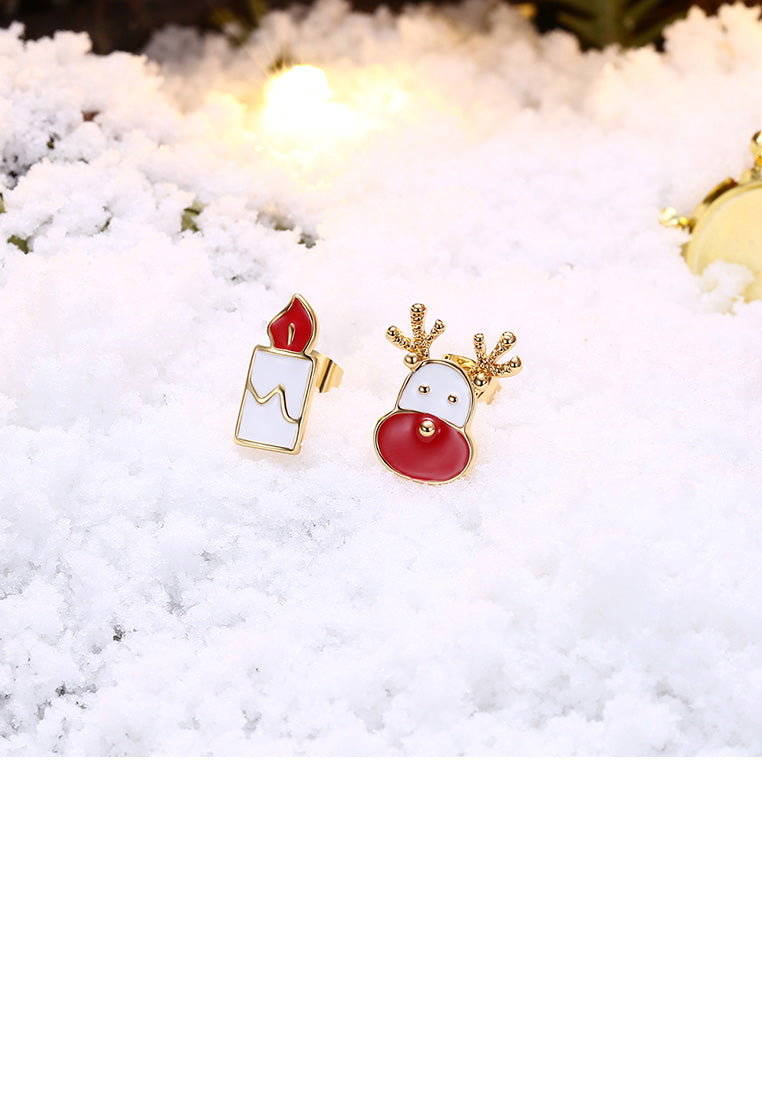 Fashion Romantic Plated Gold Christmas Candle Elk Stud Earrings