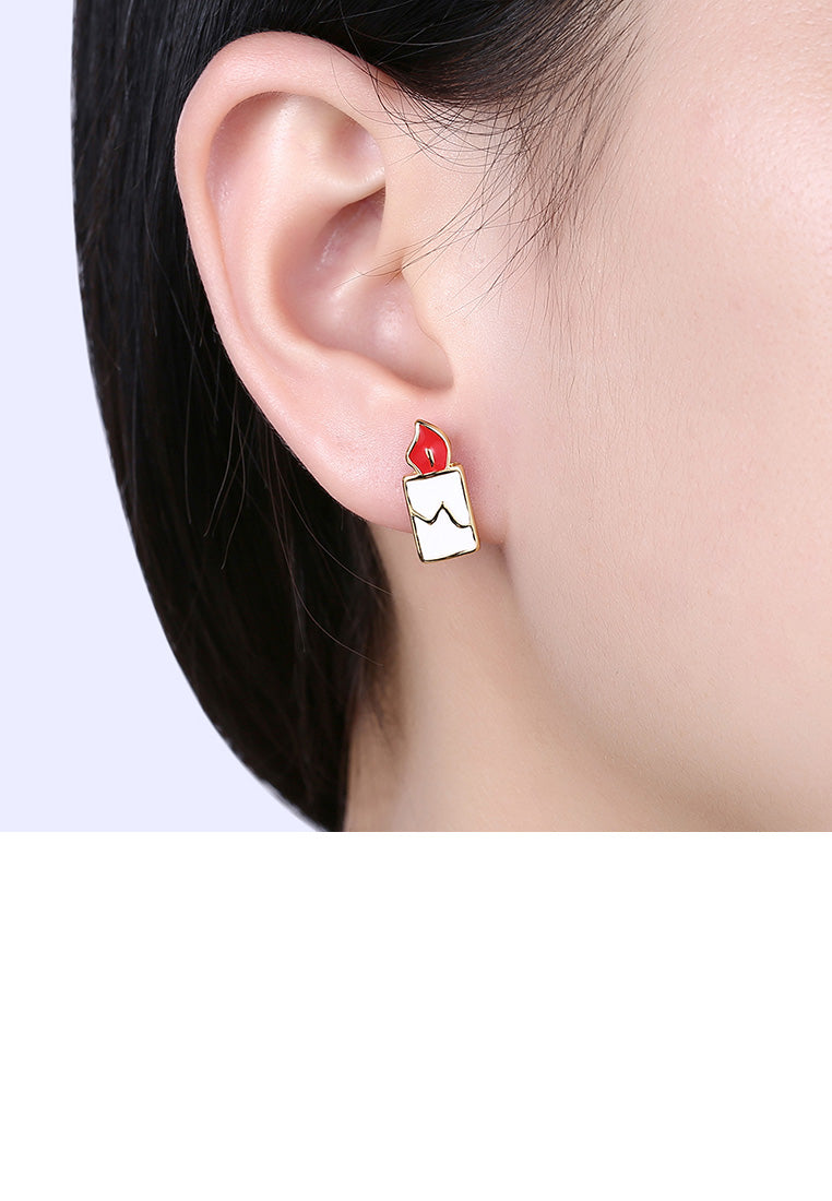 Fashion Romantic Plated Gold Christmas Candle Elk Stud Earrings