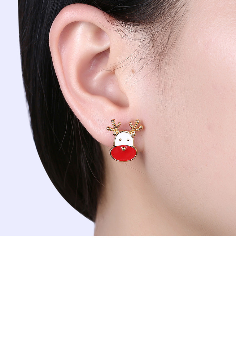 Fashion Romantic Plated Gold Christmas Candle Elk Stud Earrings